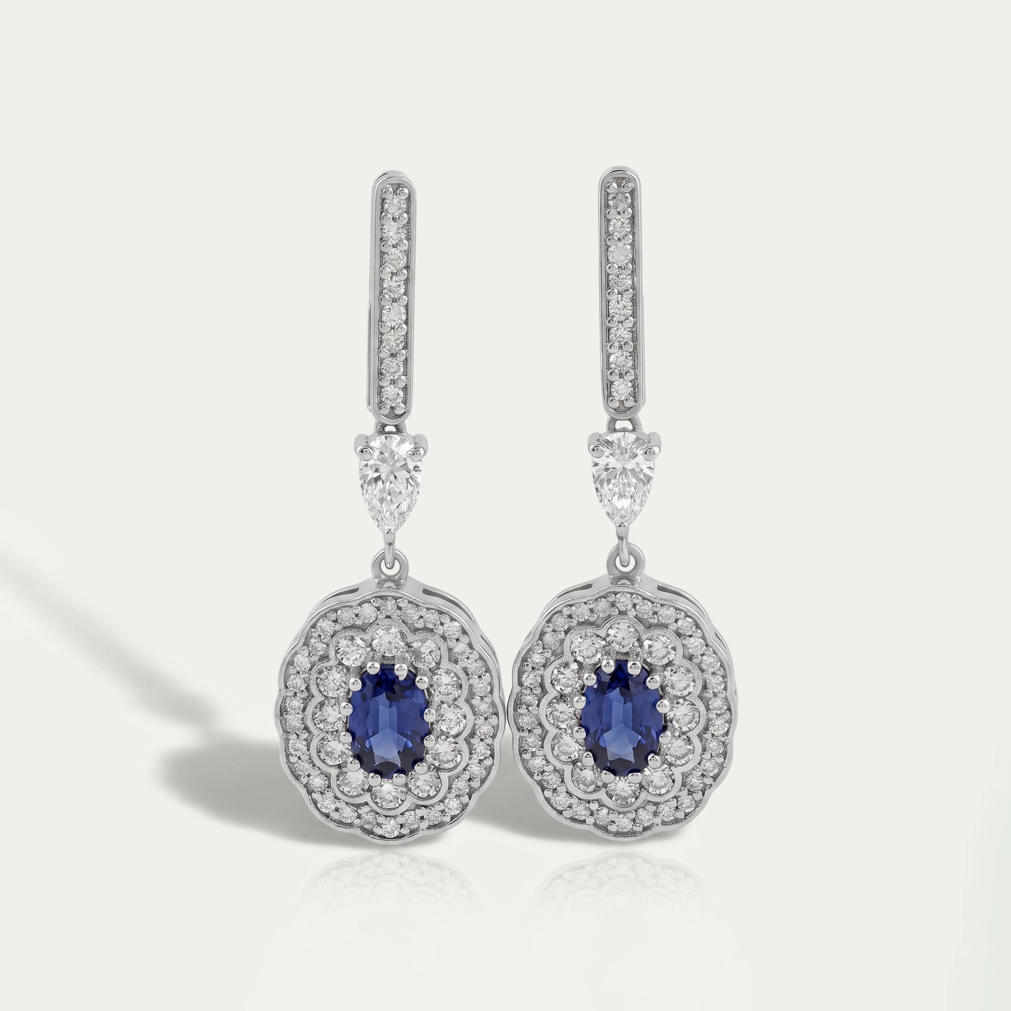 Oval Sapphire and Diamond Double Halo Earrings