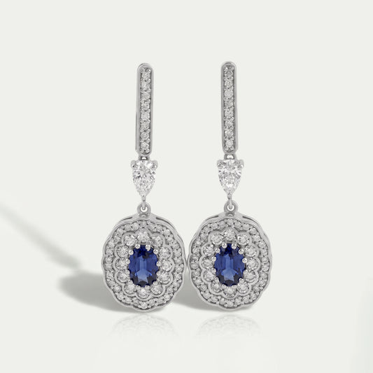Oval Sapphire and Diamond Double Halo Earrings