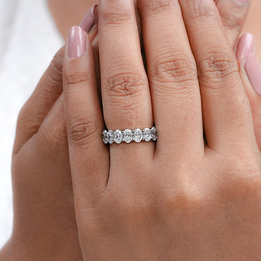 Oval Diamond Eternity Band, Platinum Wedding Band Rings