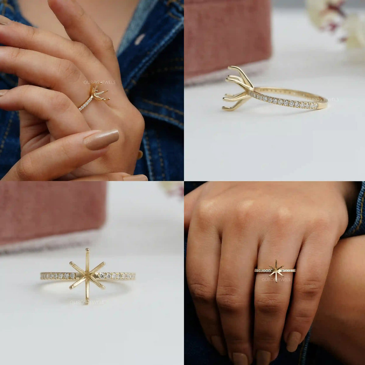 Oval Shape Semi Mount Accent Diamond Ring