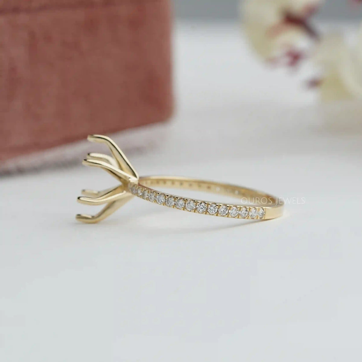 Oval Shape Semi Mount Accent Diamond Ring