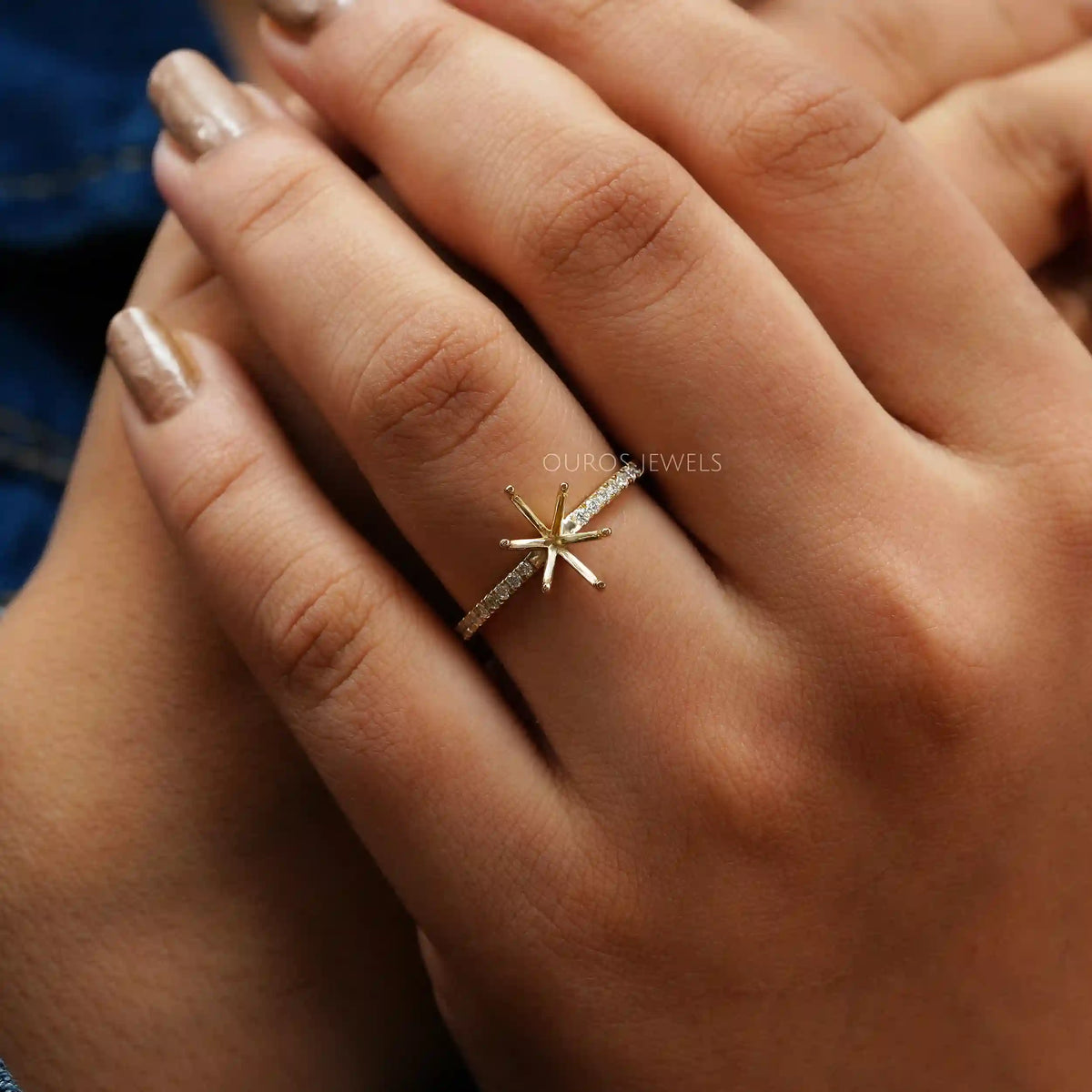 Oval Shape Semi Mount Accent Diamond Ring