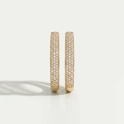 Pave Set Round Diamond Hoop Earrings Earrings