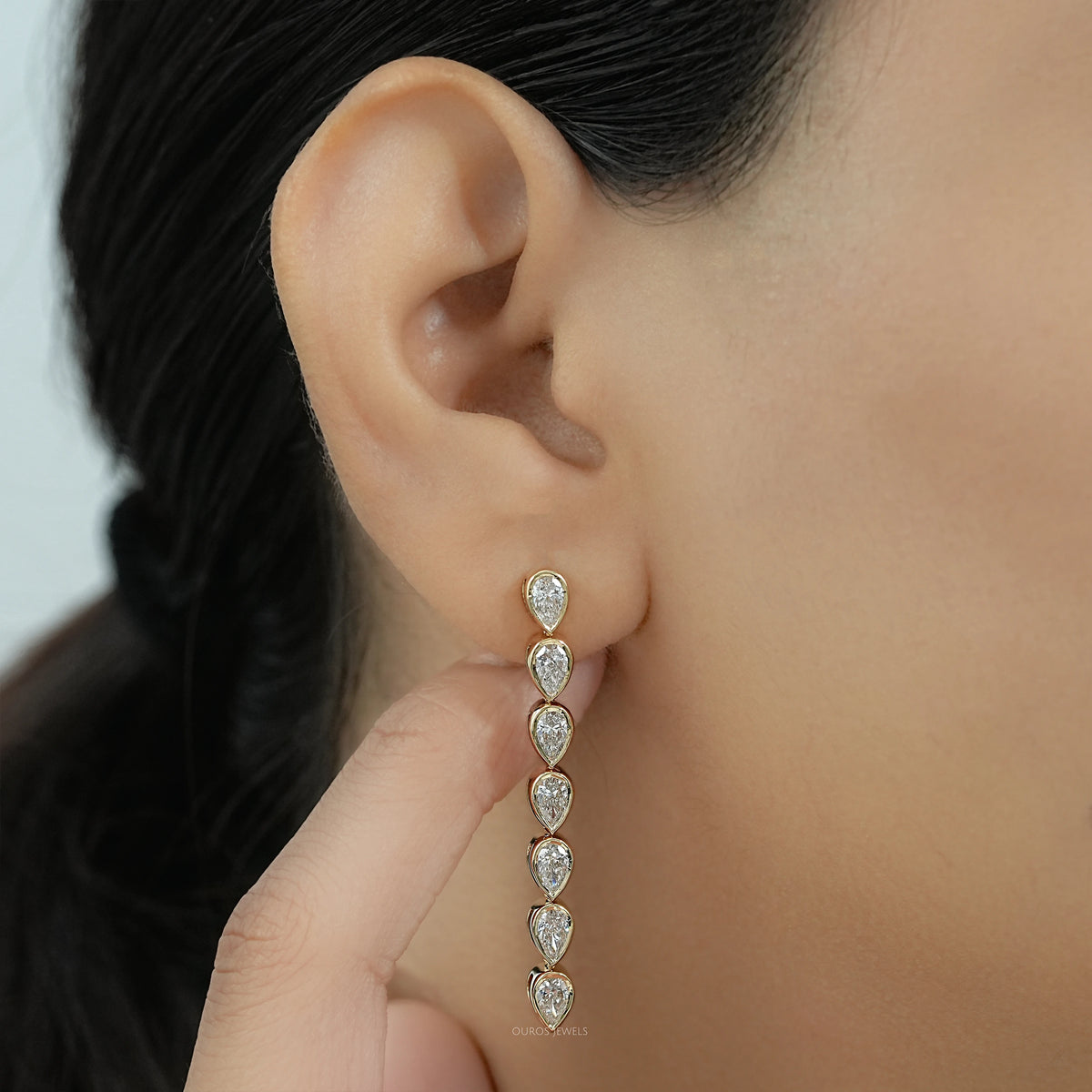 Pear Diamond Bezel Set Dangle Earrings Earrings