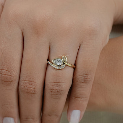 Bezel Old Mine Pear Diamond Wave Accent Ring Ring