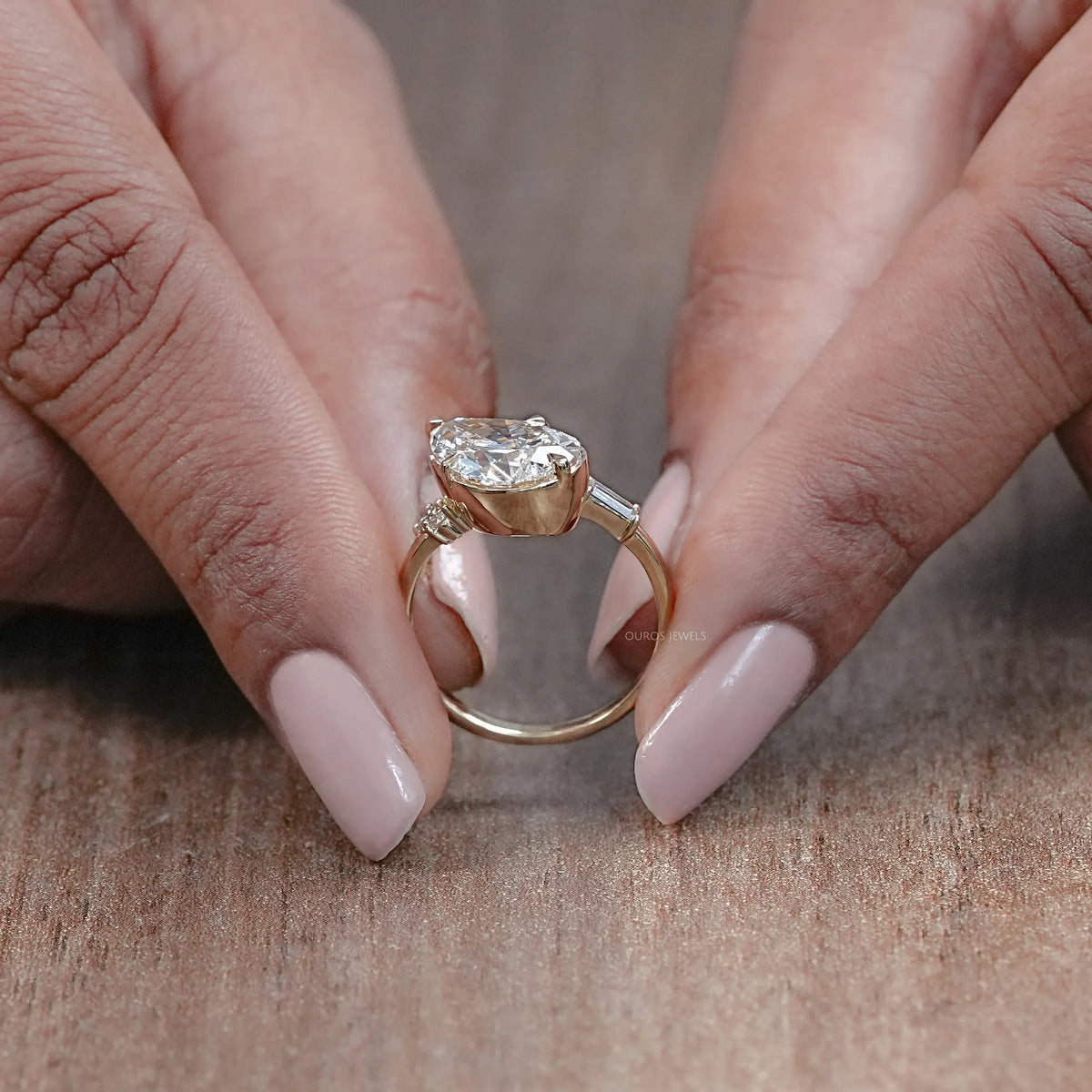 Yellow Gold Pear Cut Lab Diamond Engagement Ring