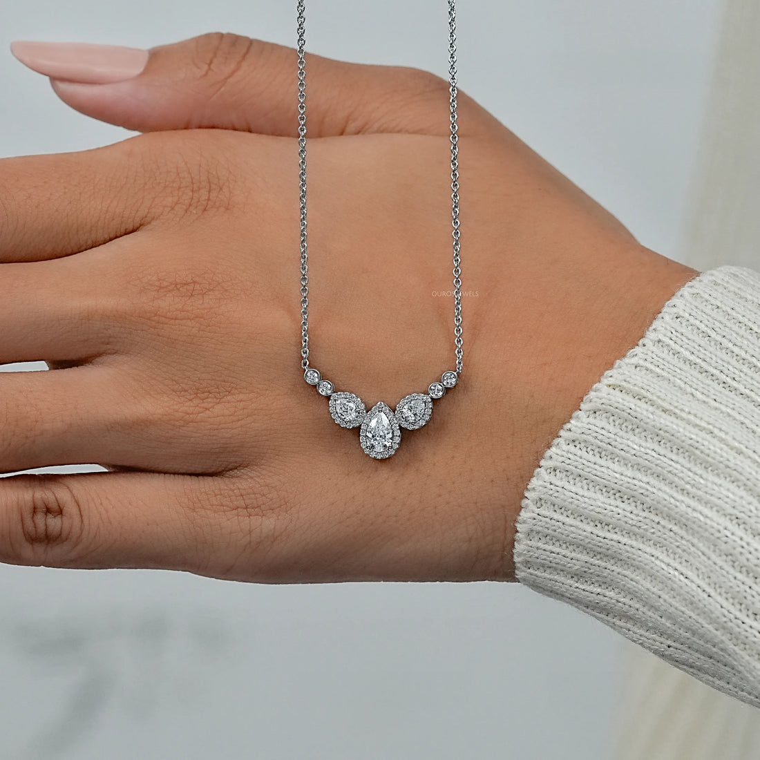 Pear Cut Halo Teardrop Chain Necklace Necklaces
