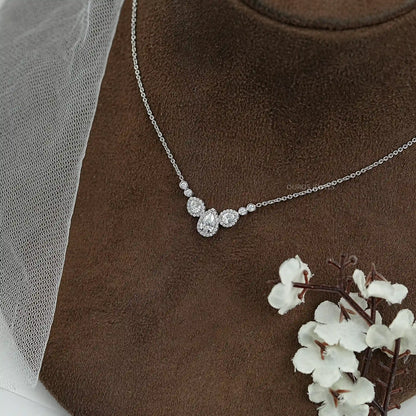 Pear Cut Halo Teardrop Chain Necklace Necklaces