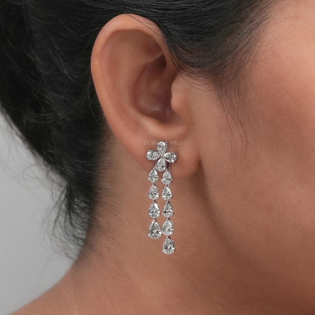 Pear Shape Diamond Dangle Earrings in 18K White Gold Earrings