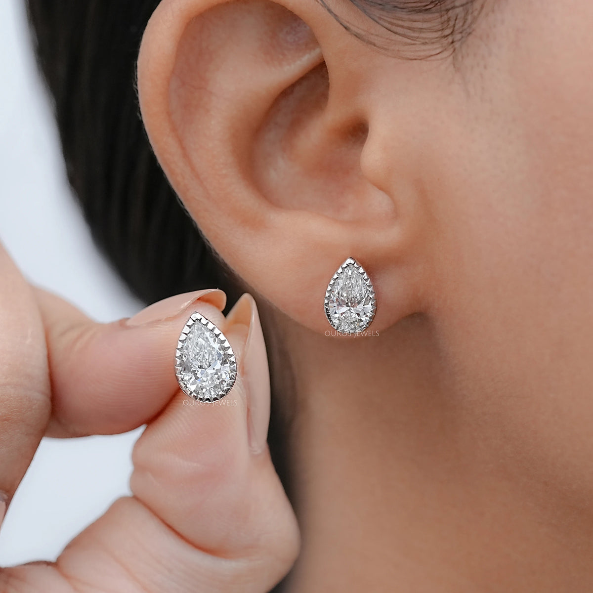 Lab Grown Pear Cut Diamond Milgrain Set Earrings Earrings