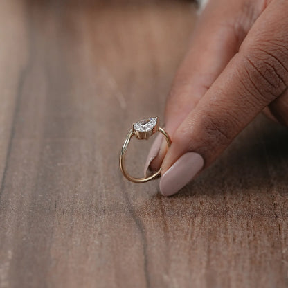 Pear Cut Lab Grown Diamond Curved Solitaire Ring Ring