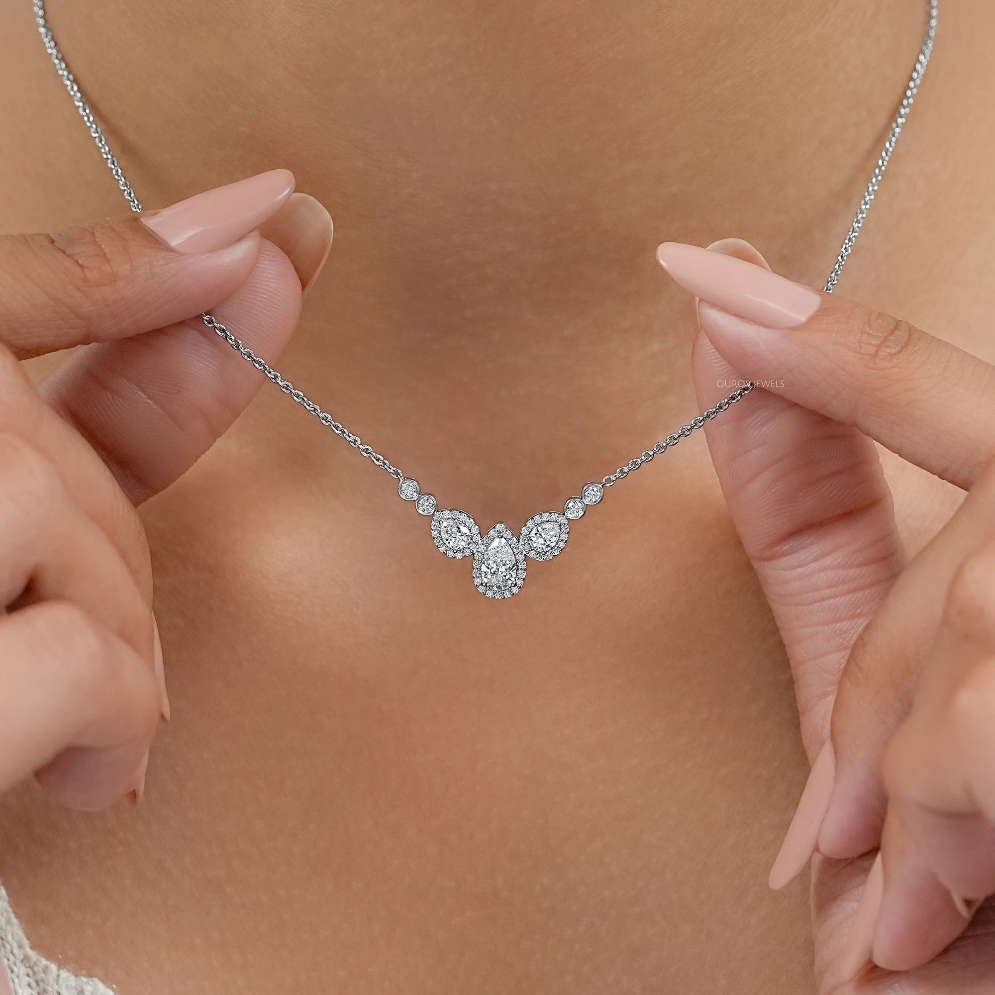 Pear Cut Halo Teardrop Chain Necklace Necklaces