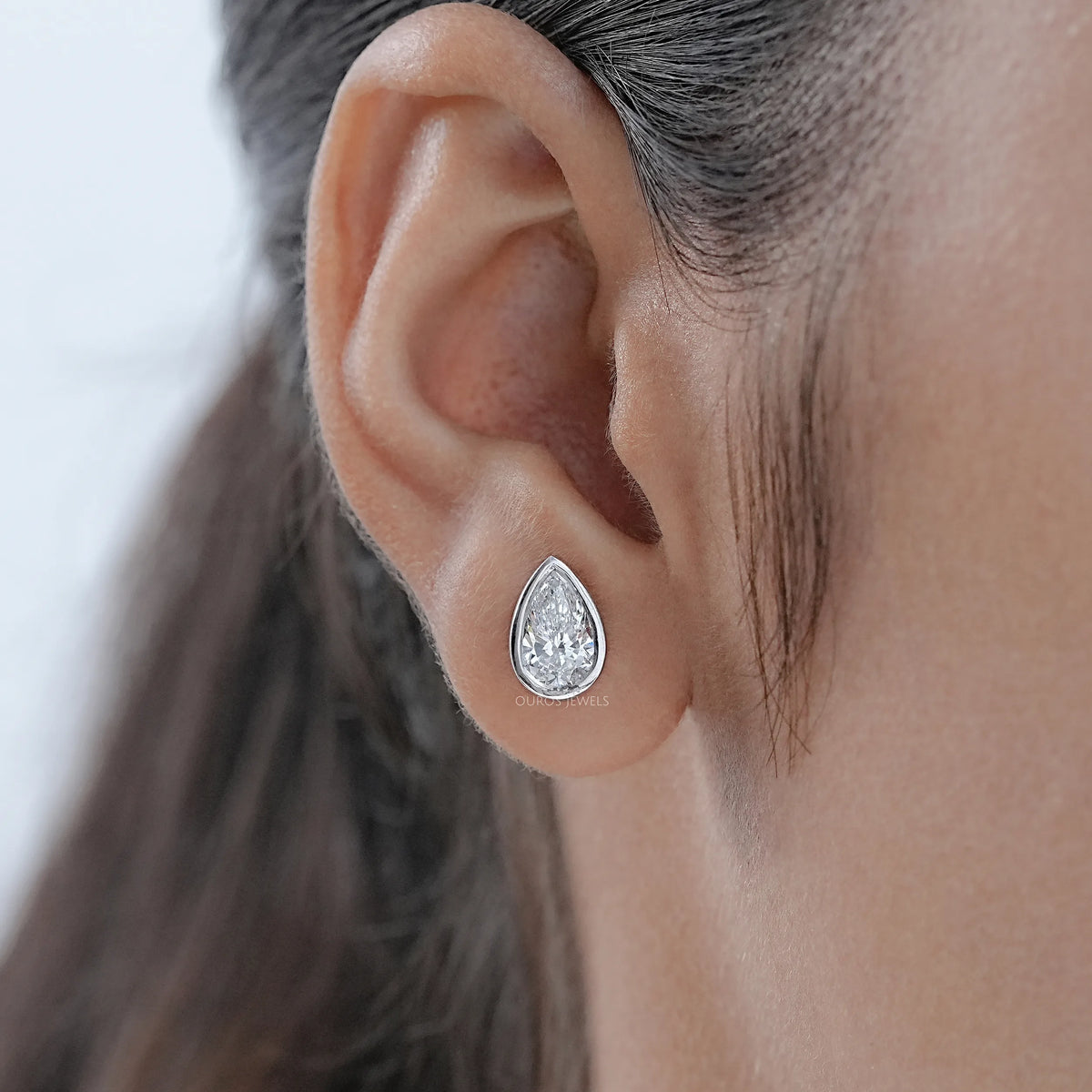 Bezel Set Pear Lab Diamond Stud Earrings Earrings