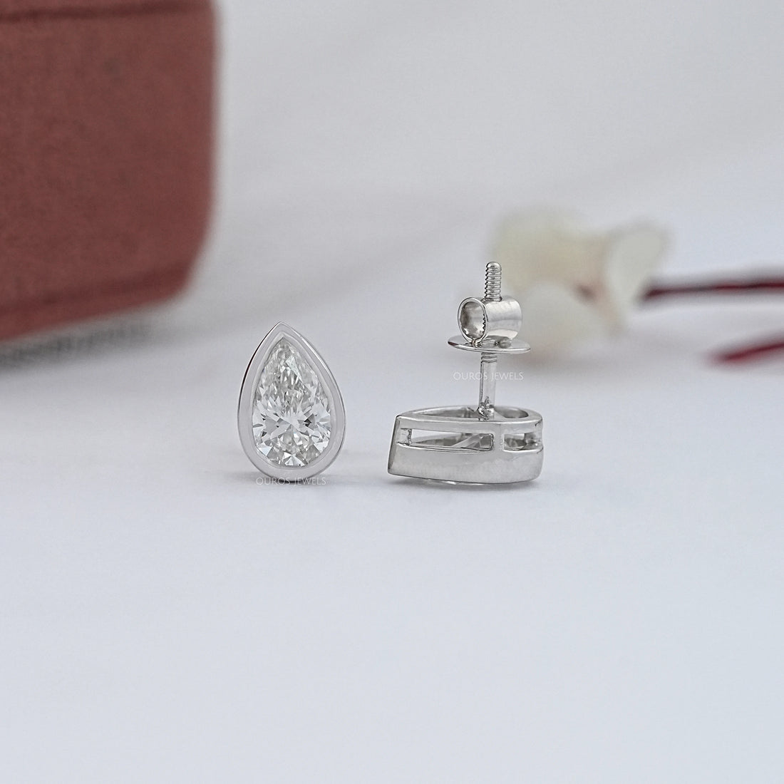 Bezel Set Pear Lab Diamond Stud Earrings Earrings