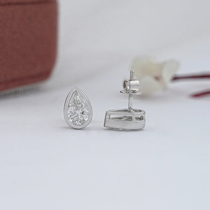 Bezel Set Pear Lab Diamond Stud Earrings Earrings