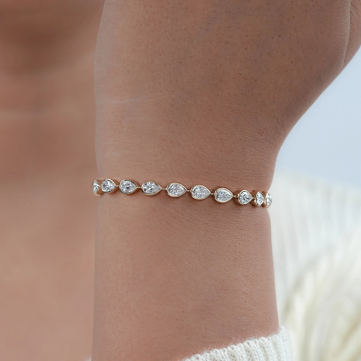 Bezel Set Pear Cut East West Set Tennis Bracelet Bracelet