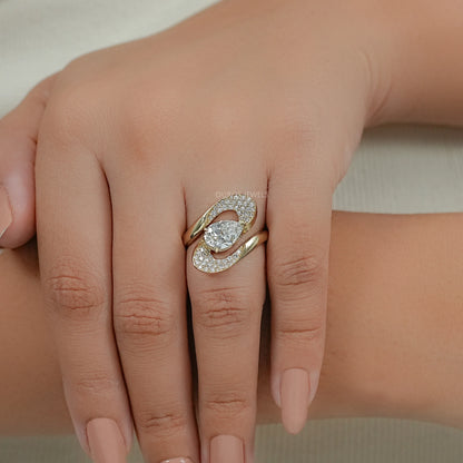 Old Mine Pear Lab Diamond Bypass Pave Ring