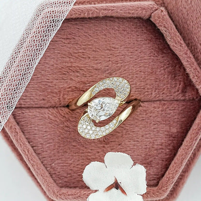 Old Mine Pear Lab Diamond Bypass Pave Ring