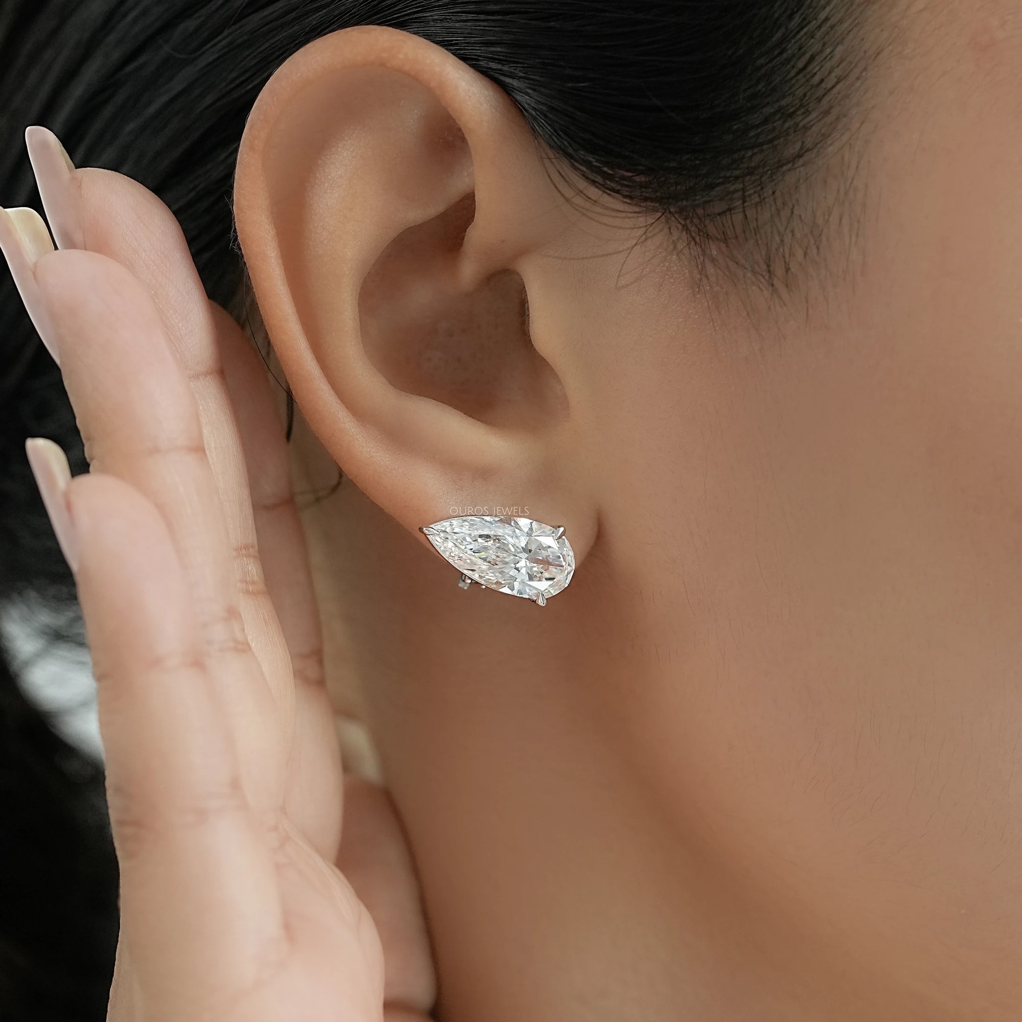 Pear Diamond Clip On Back Stud Earrings Earrings