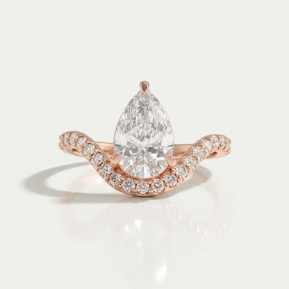 Pear Cut Pave Set Curved Engagement Ring