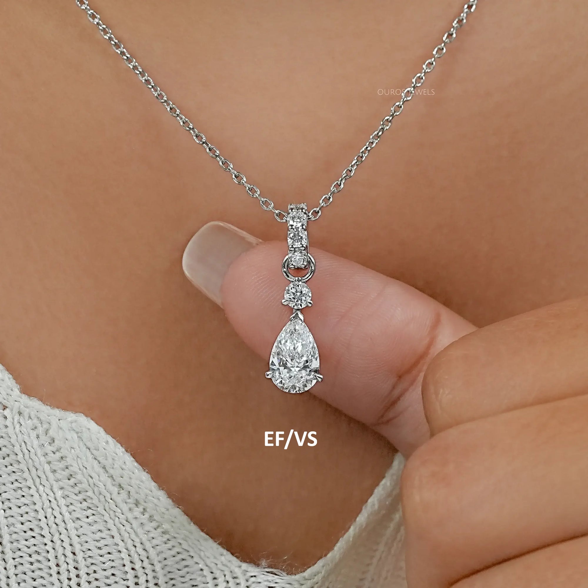 Pear And Round Lab Diamond Drop Pendant Necklaces