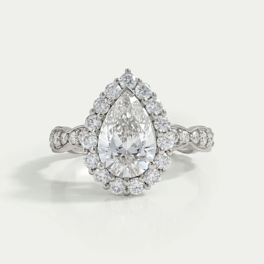 Pear Cut Accent Set Halo Engagement Ring Ring