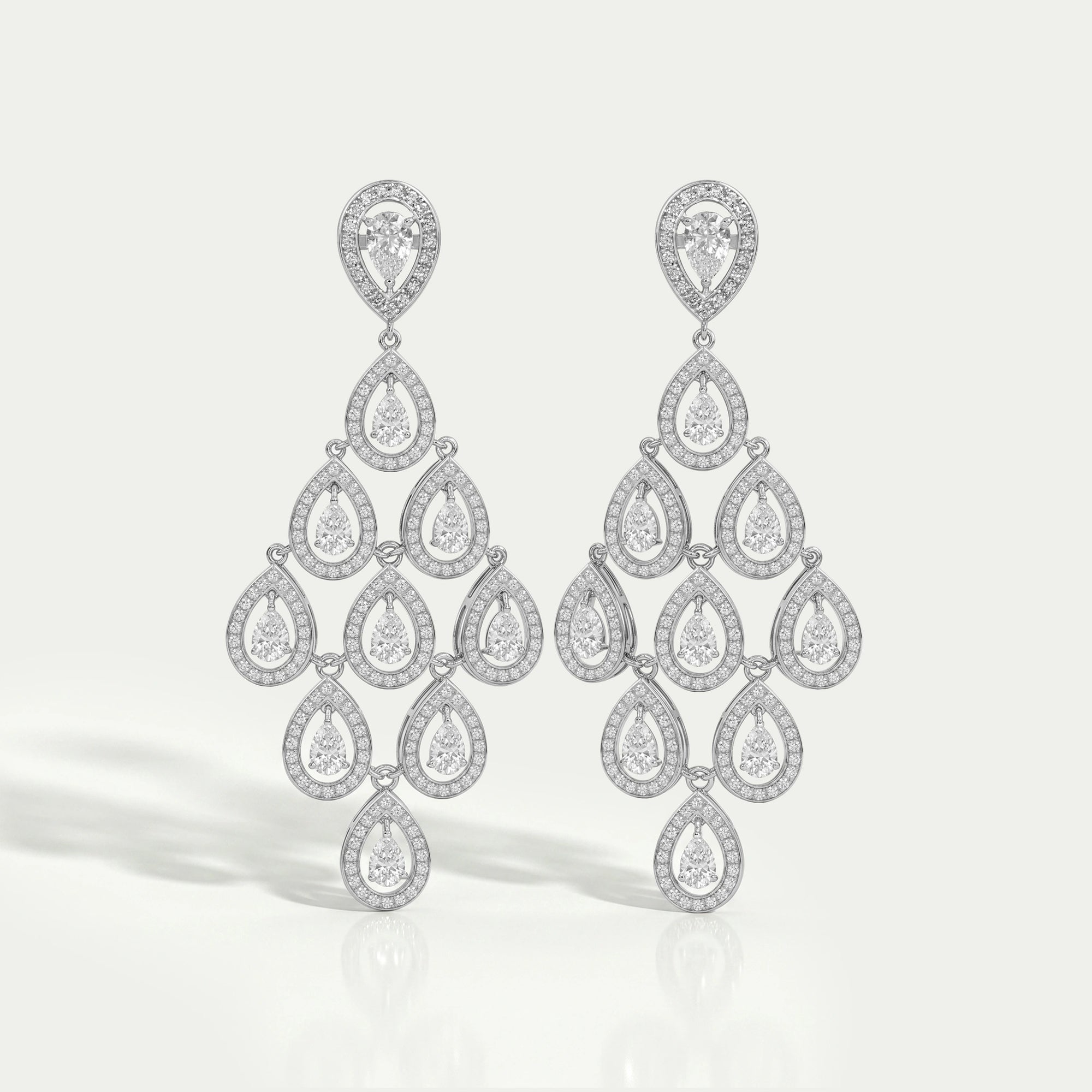 Pear Diamond Halo Set Dangle Chandelier Earrings