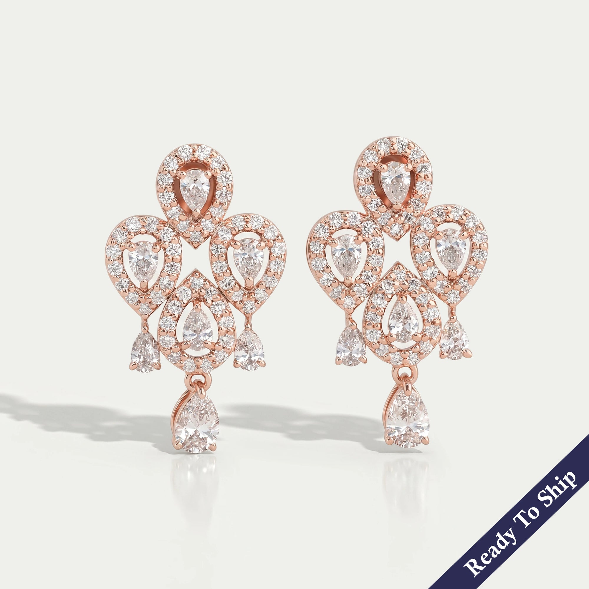 Flower Shape Pear Diamond Halo Earrings