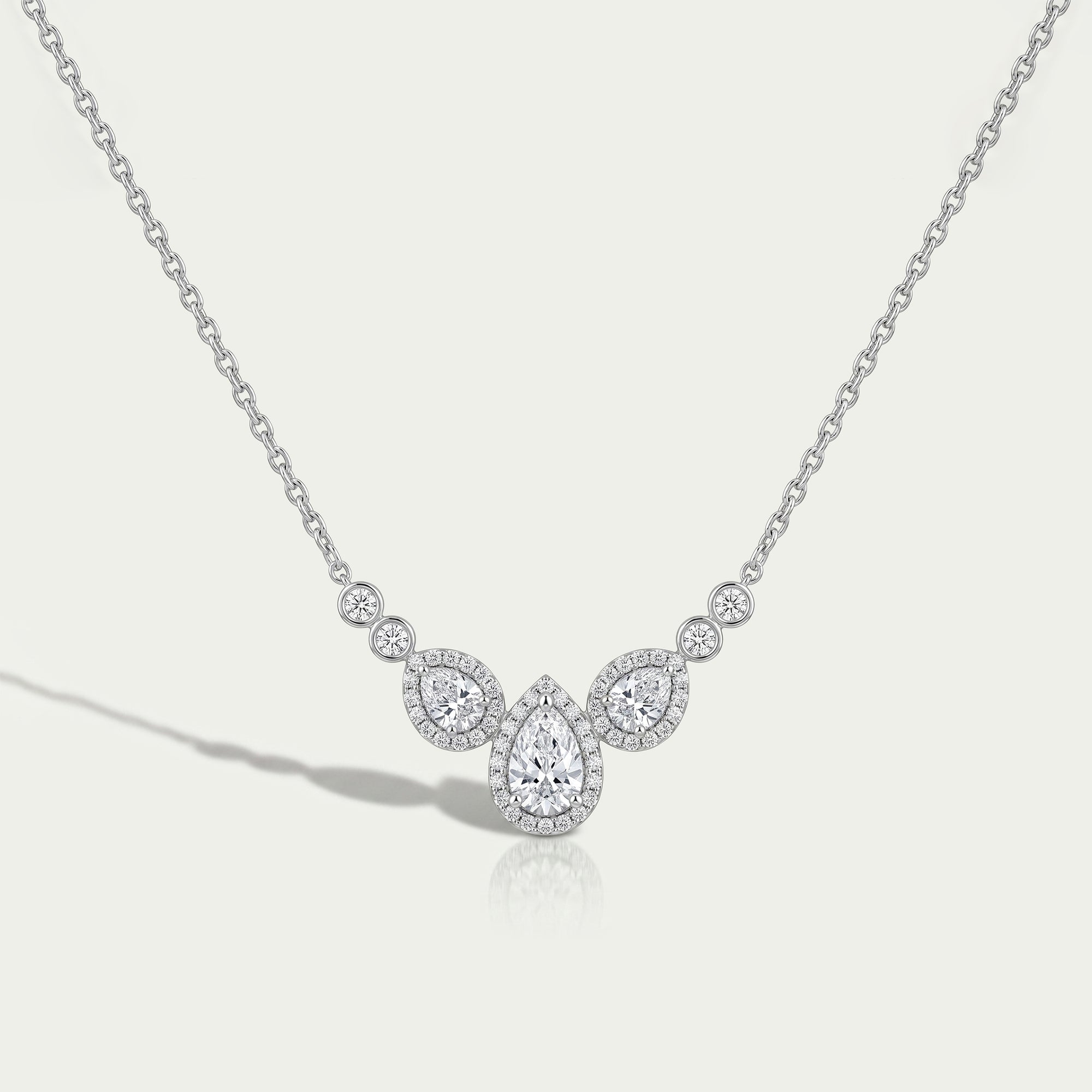Pear Cut Halo Teardrop Chain Necklace Necklaces