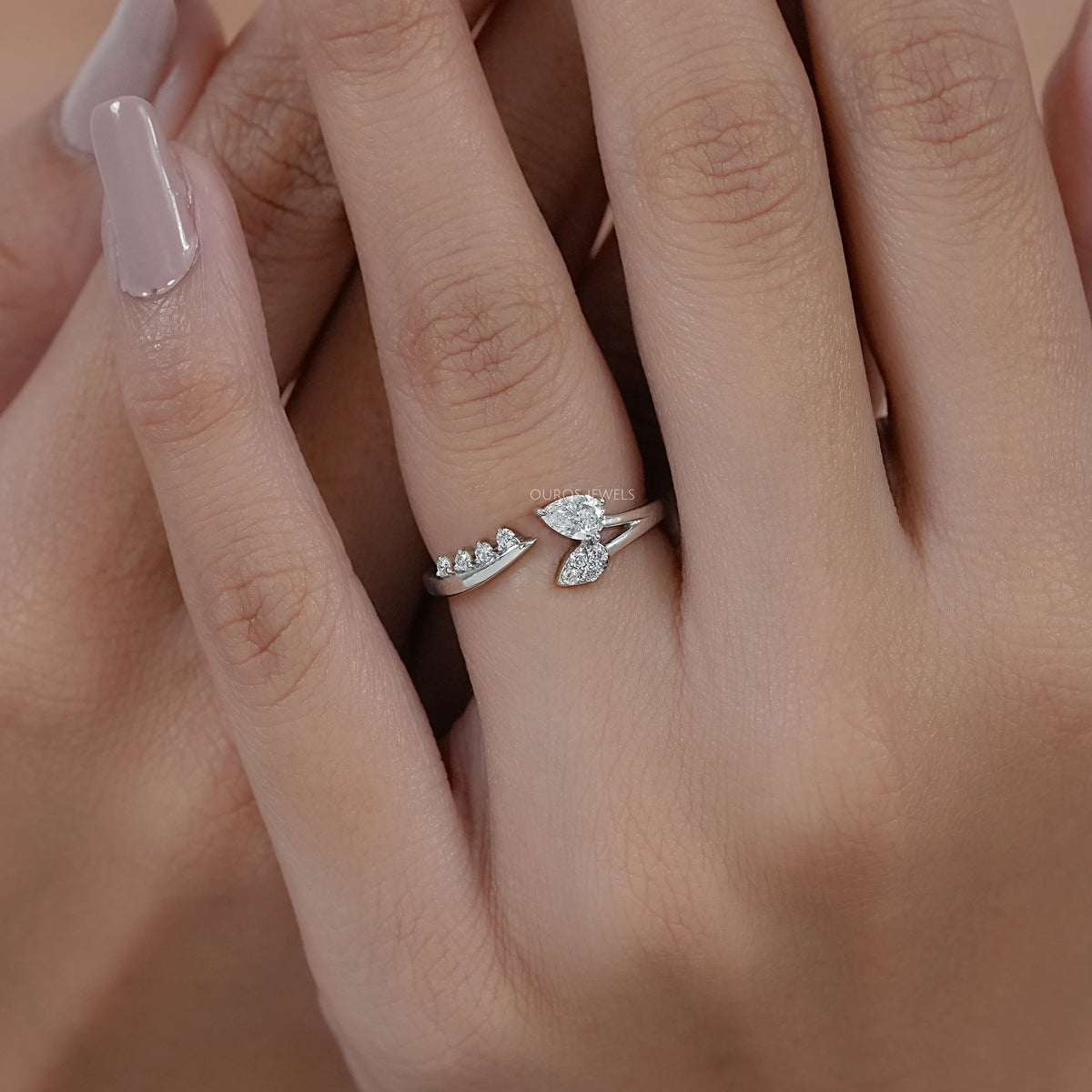 Pear Diamond Leaf Open Cuff Wedding Ring Rings