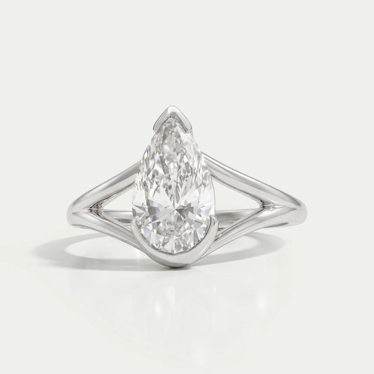 Pear Diamond Solitaire Split Shank Engagement Ring Ring