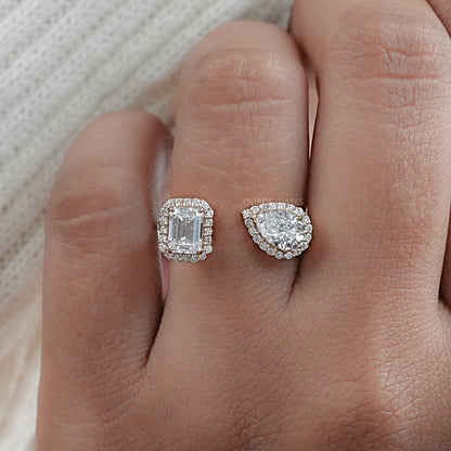 Pear And Emerald Cut Halo Toi Et Moi Engagement Ring Rings