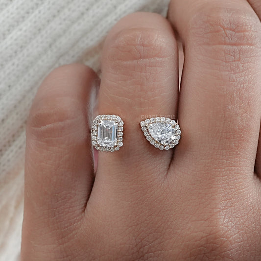 Pear And Emerald Cut Halo Toi Et Moi Engagement Ring Rings