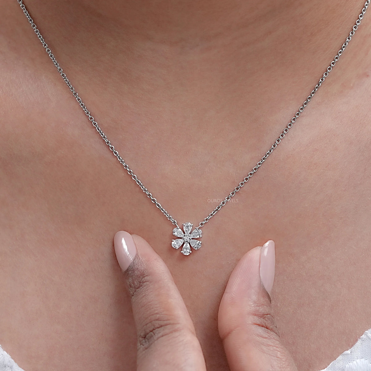 Pear Cut Lab Diamond Flower Pendant Necklaces