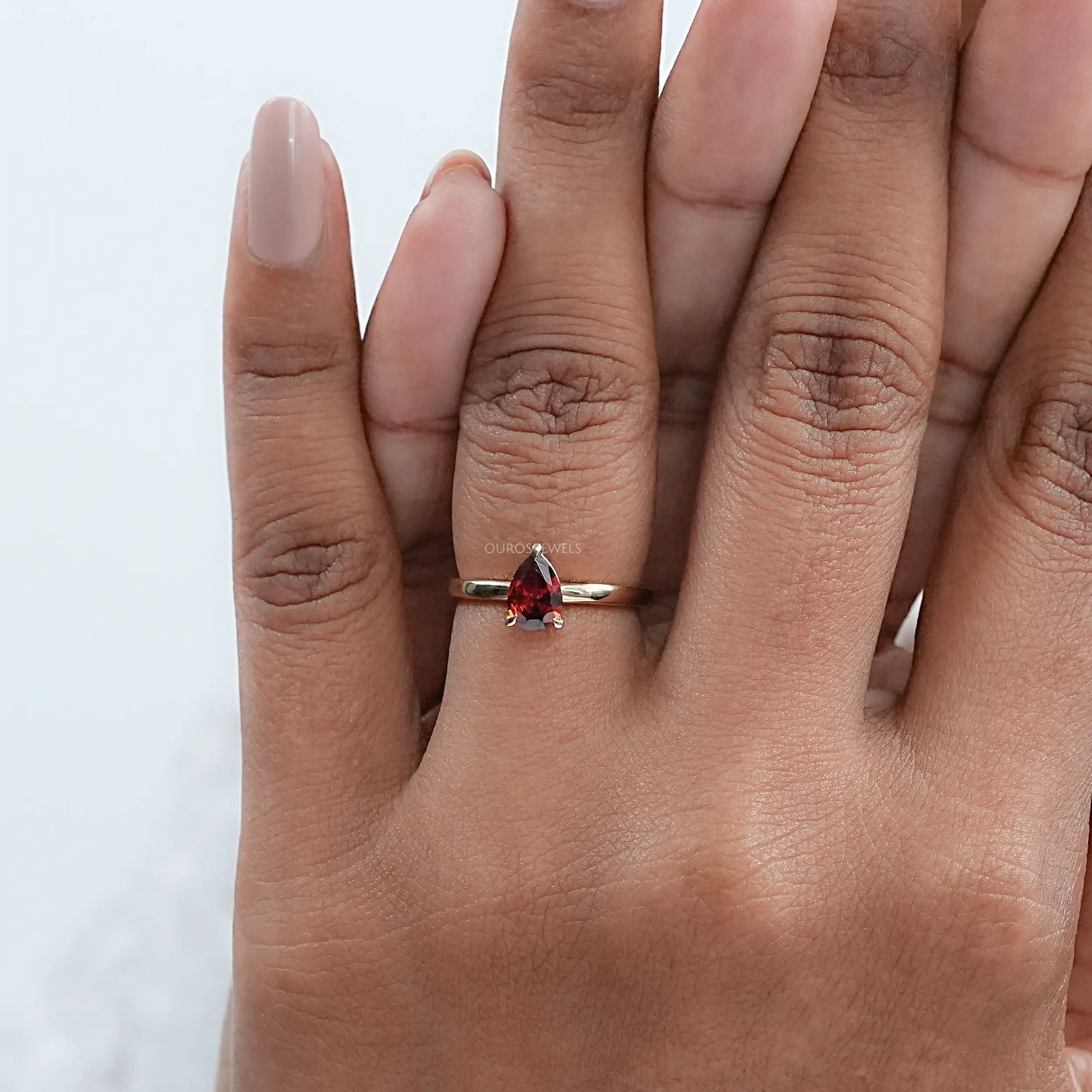 Garnet Pear Gemstone Solitaire Engagement Ring Ring