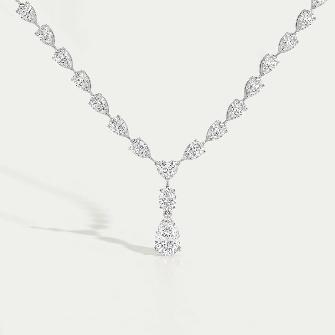 Pear And Heart Lab Diamond Lariat Drop Necklace