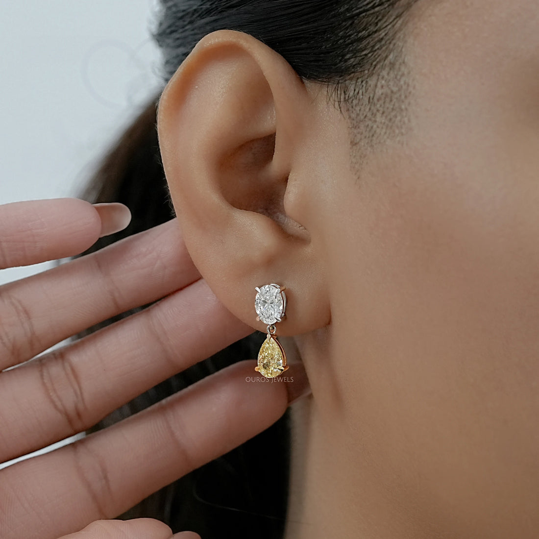Fancy Yellow Pear And Oval Diamond Drop Earrings Earrings
