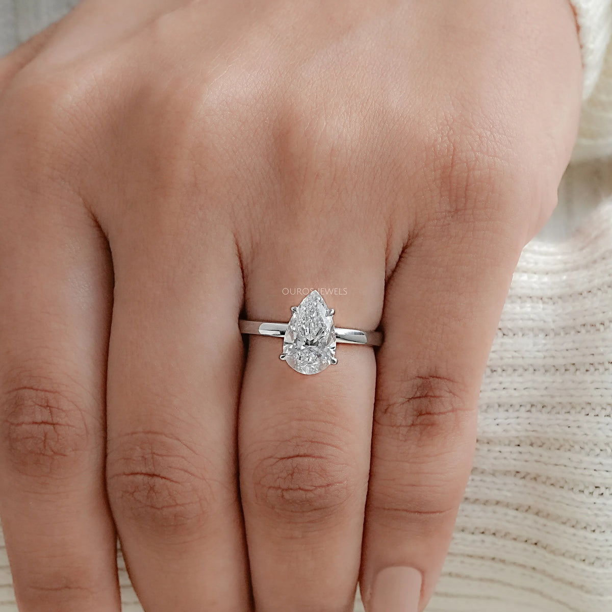 Pear Cut Diamond Solitaire Engagement Ring Rings