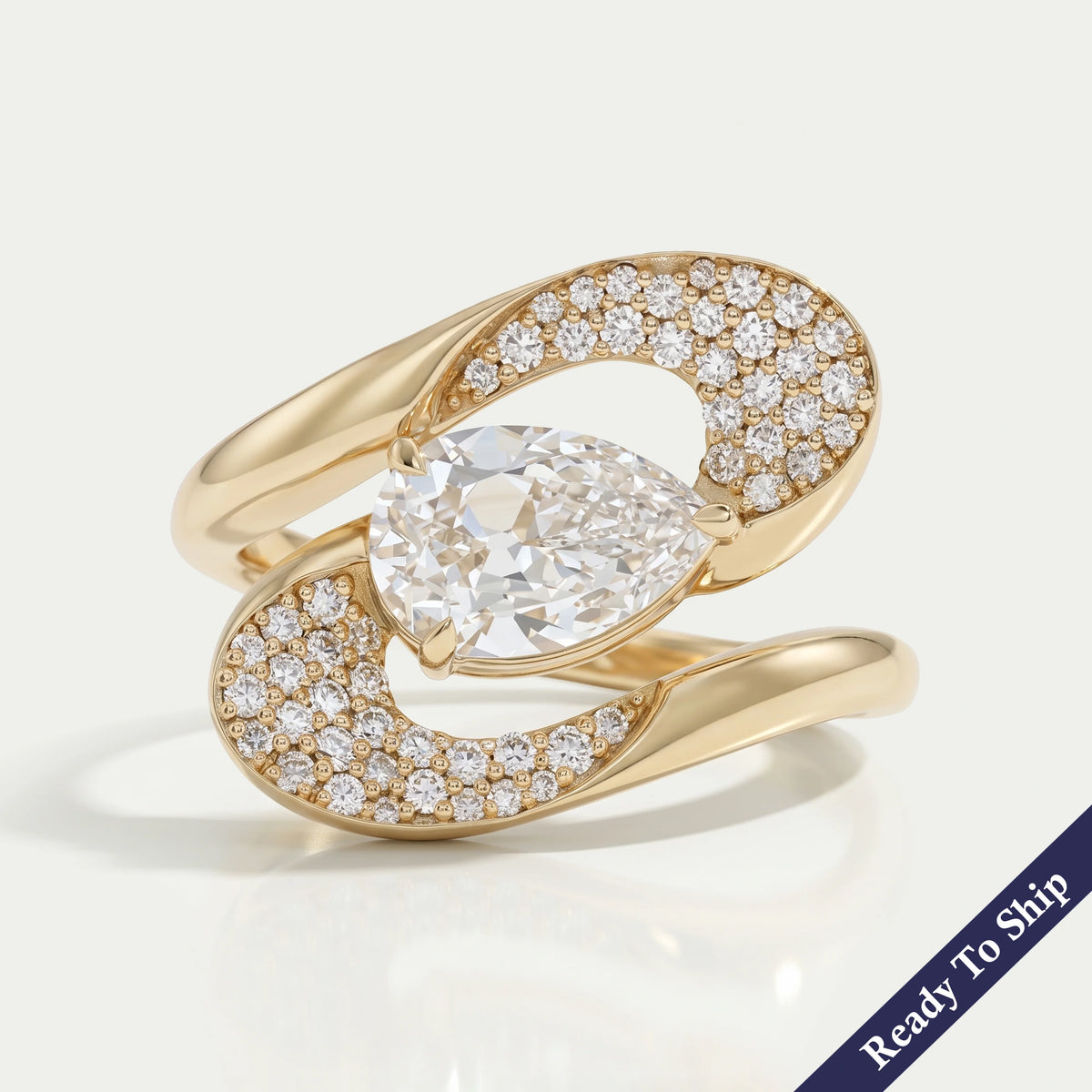 Old Mine Pear Lab Diamond Bypass Pave Ring
