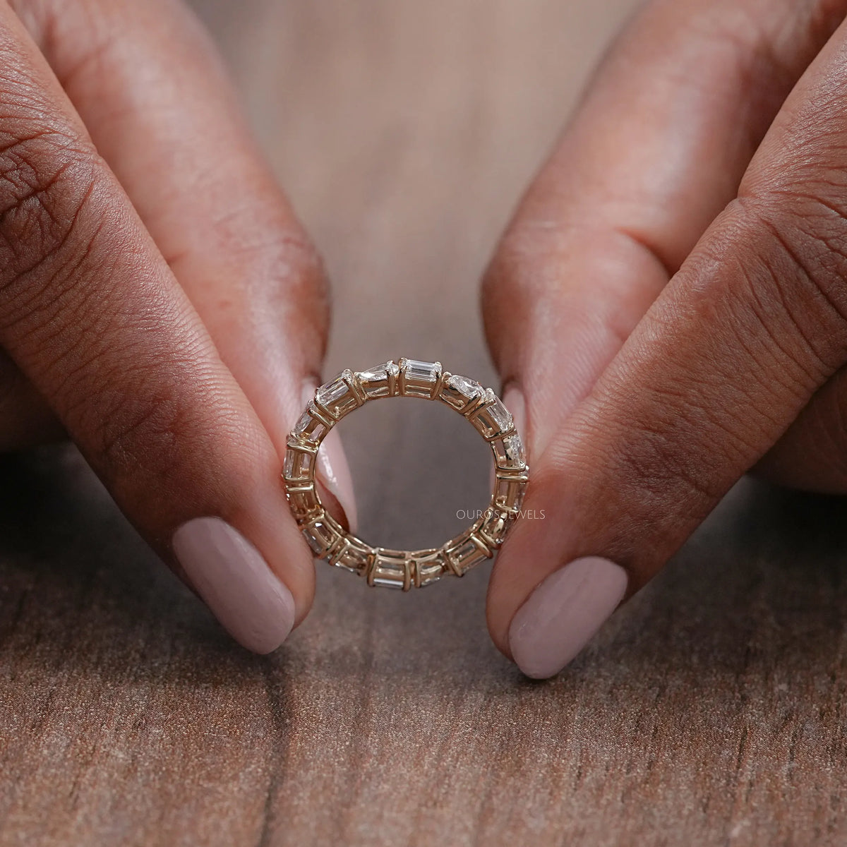 East West Pear And Emerald Diamond Eternity Wedding Band