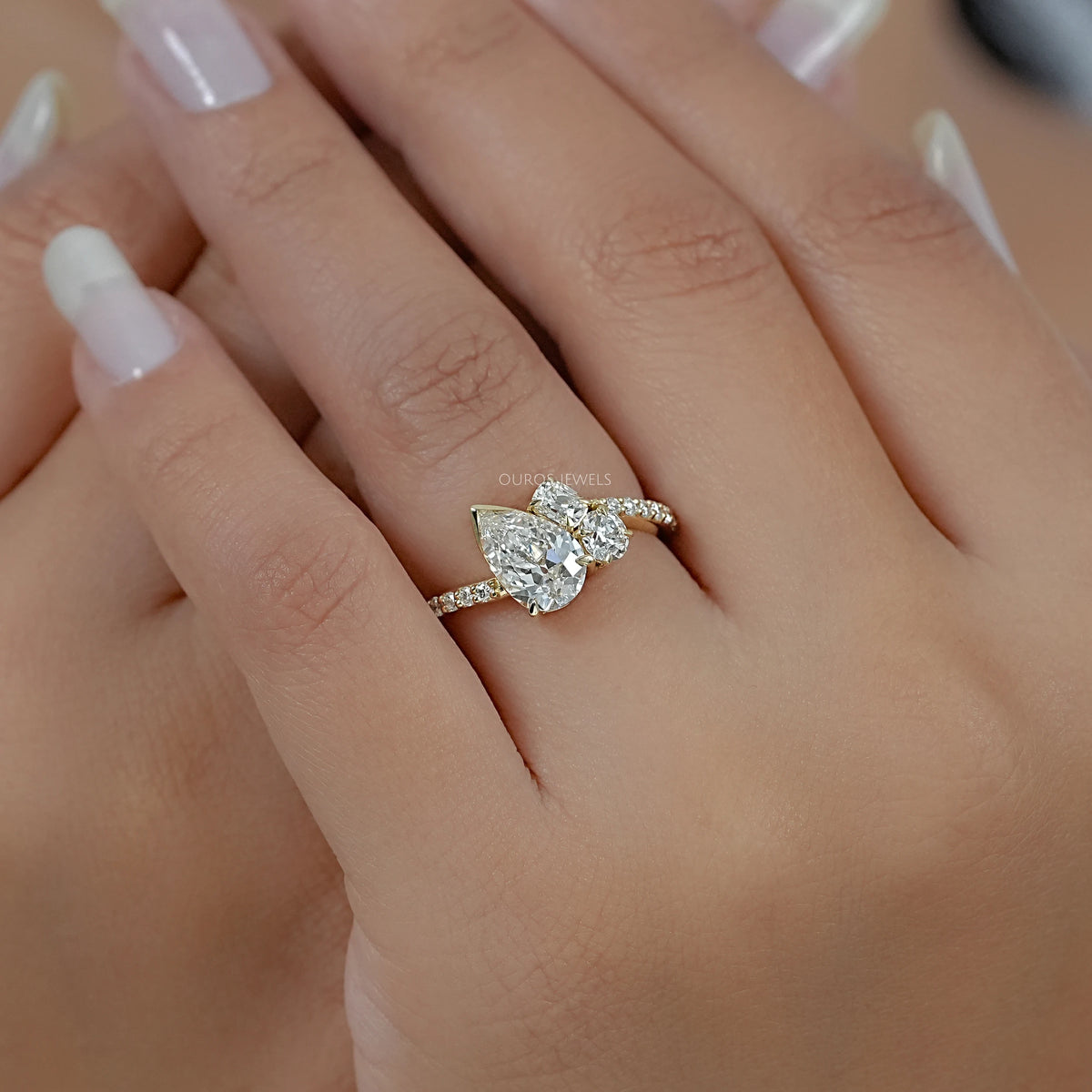 Three Stone Accent Set Bypass Ring Ring