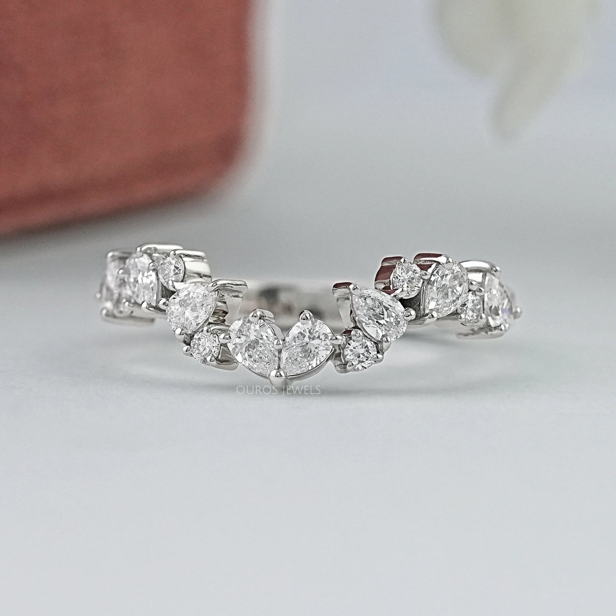 Pear And Round Lab Diamond Cluster Curved Ring Ring