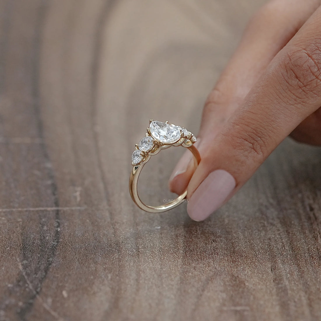 Pear And Round Diamond Five Stone Engagement Ring Rings
