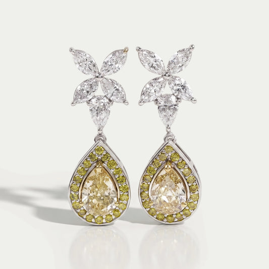 Pear Shaped Yellow Diamond Drop Earrings Earrings