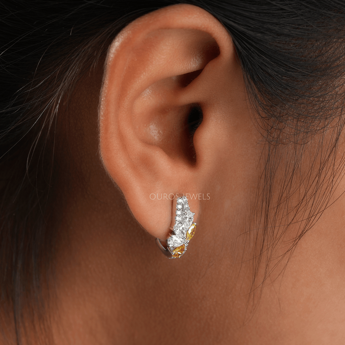 Yellow Pear And Round Cut Cluster Diamond Earrings Earrings