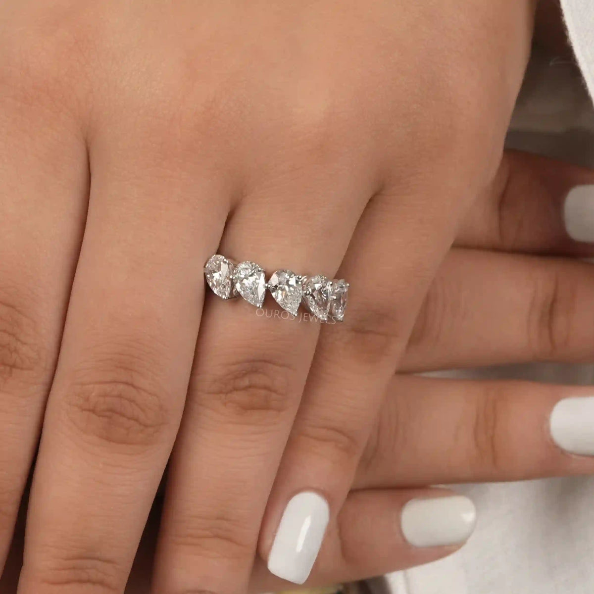 Pear Cut Five Stone Lab Grown Diamond Dainty Ring