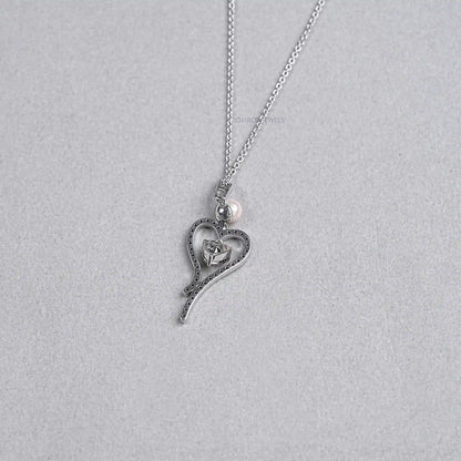 Pearl And Olive Heart Diamond Pendant Necklaces