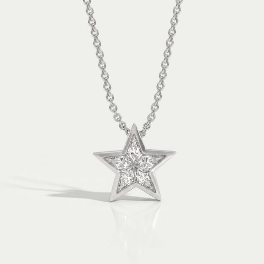 Pie Cut Diamond Star Shape Pendant Necklaces
