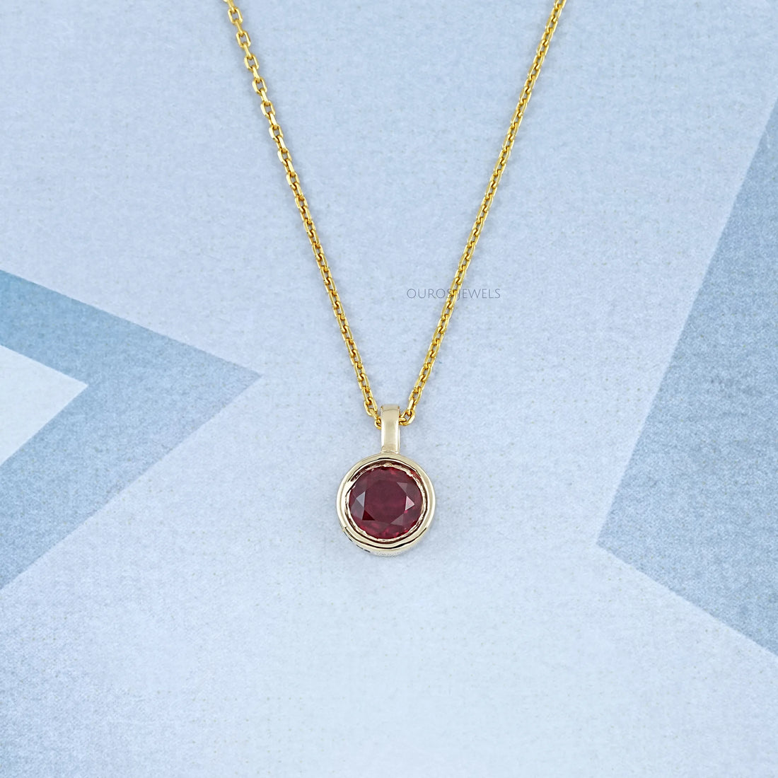 Pigeon Blood Ruby Round Gemstone Bezel Pendant Necklaces