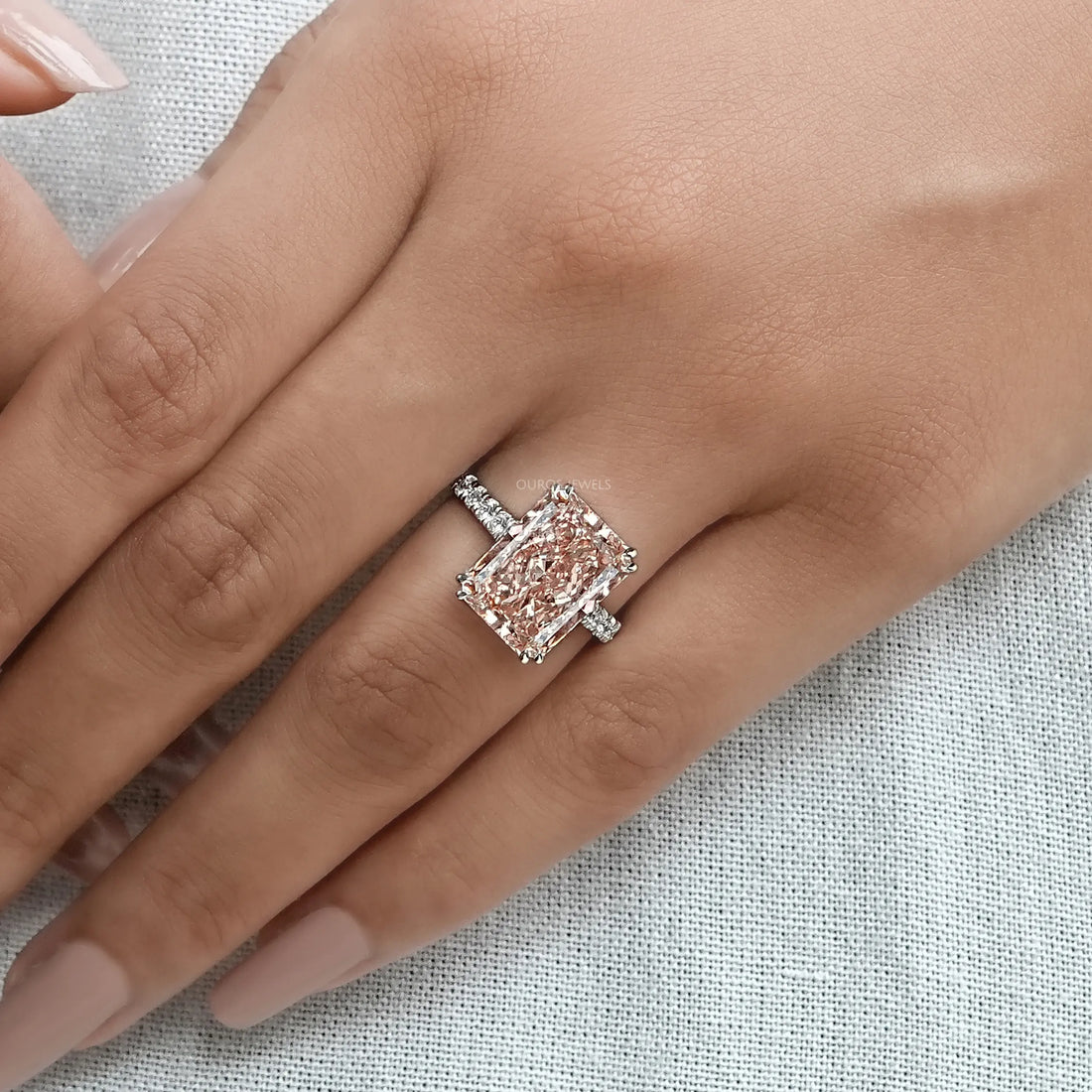 Pink Radiant Cut Solitaire Accent Engagement Ring Rings